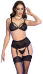 Chilirose Sets CHILIROSE - elegáns fekete melltartó, tangapanty és harisnya szett