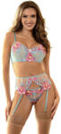 Subblime Sets SUBBLIME - virágmintás melltartó és harisnyatartó szett L/XL