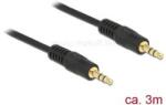 Delock Stereo Jack kábel 3.5 mm 3 pin apa > apa 3 m fekete (DL83748) (DL83748)