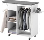 Homcom mobil vasalódeszka kerekekkel, vasalótartóval, 125x43, 5x112 cm, fehér, fiókkal és állítható polcokkal (831-920V80WT) Vasalódeszka