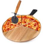 Excellent Houseware Pizzatálca-készlet késsel, kiváló háztartási cikk, 42, 5x30x1, 5 cm, fa, kétoldalas, 70°C-ig hőálló, kényelmes fogantyúval, bézs, 2 darab (279909)