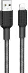  USB töltő- és adatkábel, Lightning, 100 cm, 2400 mA, törésgátlóval, gyorstöltés, cipőfűző minta, Hoco X69 Jaeger, fekete/fehér - csontosteam