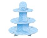 Unique Muffintartó állvány 3 szintes kék 34cm, tálcák 20/25/30cm, Baby shower (90399)