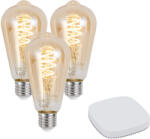 QAZQA 3 darabos intelligens E27-es dimmelhető LED izzókészlet ST64 4, 9W 320 lm 2500K Zigbee Smart Hub-bal (110308)
