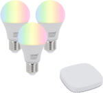 QAZQA 3 darabos intelligens E27 dimmelhető LED izzókészlet A60 9W 806 lm 2700K-6500K, Zigbee Smart Hub-bal (110305)