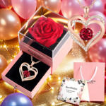  Szív nyaklánc & örökrózsás ékszertartó doboz - Rózsaszín (másolat) (PDOZ18CZ-r-100)