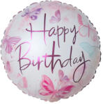 Mezőfi Team Kft Happy Birthday, rózsaszín pillangós, gömb fólia lufi, 45 cm