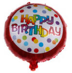 Mezőfi Team Kft Happy Birthday, piros, pöttyös, gömb fólia lufi, 45 cm