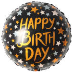 Mezőfi Team Kft Happy Birthday, fekete, arany csillagos, gömb fólia lufi, 45 cm