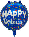 Mezőfi Team Kft Happy Birthday, kék, konfettis, gömb fólia lufi, 45 cm