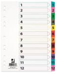 Q-CONNECT Index carton alb Mylar numeric 1-12, margine PP color, A4, 170g/mp, Q-Connect (KF00163) - ihtis