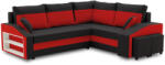 Greensite Grande sarokkanapé polcokkal és puffokkal , polc a bal karfaban puffok a jobb karfaban, jobboldali, szövet anyag, bonell töltet, fekete - piros - primbutor