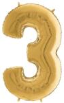  Héliumos fólia lufi, 3-as szám, 65 cm, arany (02968)