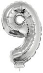  9 szám alakú fólia lufi, ezüst, 41, 6 cm 84787 (66268)