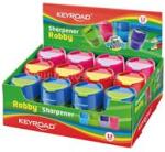 Keyroad Hegyező 2 lyukú tartályos, fedeles, fém belsővel 12 db/display Robby vegyes színek (KEYROAD_38421) (KEYROAD_38421)