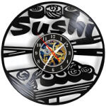  Ceas de Perete Decorativ "Sushi Time", din Disc Vinil Reciclat, Design Gastronomic Japonez, Negru, Mecanism Silențios (Sweep), 30 cm
