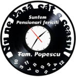  Ceas de perete din disc de vinil, Model Pensionari Fericiti Personalizabil, Negru, 30 cm
