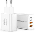 Techsuit Hálózati töltő PowerXQuad (CH4) - 2X PD20W Type-C, 2X USB 3.1A, Szupergyors Töltő Utazó Adapter 40W - Fehér