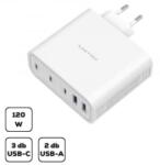 Cellect 3xUSB-C, 2xUSB-A hálózati töltő adapter gyorstöltő funkcióval 120W fehér (MTCB-PD120W-W) (MTCB-PD120W-W) - aqua