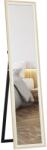 HomCom modern teljes hosszúságú padlótükör, kéttónusú falra szerelhető és szabadon álló tükör hálószobához és előszobához, 37x157 cm, fehér és fa (831-864V80WT)