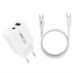 REMAX KIDDY hálózati töltő USB+Type-C aljzat 20W, PD gyorstöltő+ Type-C kábel, FEHÉR RP-U120 + CABLE (RP-U120 + CABLE)