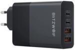 BlitzWolf BW-S29 hálózati töltő 2 USB+2 Type-C aljzat 120W, PD gyorstöltő, FEKETE (BW-S29)