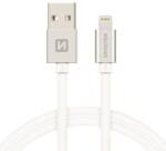 SWISSTEN 71523203 Textile USB Type-A apa - Lightning apa Adat és töltő kábel - Fehér/Ezüst (1.2m) (SW-QU-LIGH-3A-1.2M-SI) (SW-QU-LIGH-3A-1.2M-SI)