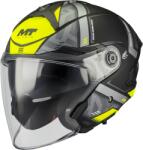 MT Helmets MT Cosmo SV Arrow B3 nyitott motoros bukósisak matt fekete-szürke-fluo sárga
