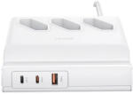 USAMS hálózati elosztó USB+2 Type-C aljzat (65W, 230V, gyorstöltő, 200cm kábel) FEHÉR (CC160TC01) (CC160TC01)