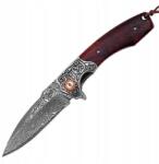  Fa Nyéllel, Damaszkuszi Pengével Készült Összecsukható Kések Kempingezéshez, Kültéri Használatra, 59HRC Keménységű, Piros (ZD-358R)