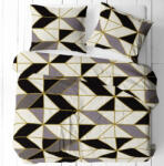  3 részes pamut ágynemű huzat szett - 140X200 cm / szürke - fekete - krém modern geometriai csillag mintás