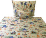  3 részes pamut ágynemű huzat szett - 140x200 cm / halványzöld alapon farm állatok - kék traktor mintás