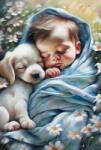 NORIMPEX - Puzzle Pictura cu diamant: Bebeluş cu căţeluş 30x40 cm - 1 - 39 piese