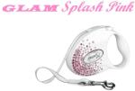 flexi Swarovski GLAM Splash Pink S - Модерен автоматичен повод за кучета, 3 метра лента, до 12 кг - цвят бял