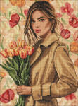 Ideyka Set goblen cu diamante, cu sasiu, Fata cu lalele, 30x40 cm (AMO8221)