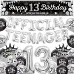  Dekoráció Szett 13 Születésnap Léggömb Official Teenager Fekete-Ezüst