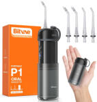 Bitvae - Vízsugár Flosser P1 (BVP1) - Teleszkópos Víz Tartállyal, 4x 360° Forgatható Fúvóka, Érzékeny Fogakhoz, IPX7 - Fekete