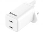 Sandberg Dual USB-C PD65W hálózati töltő fehér UK csatlakozó (441-62) (441-62)