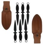 Depox Hat dobókés készlet, Black Fury, Depox, 16, 5 cm, rozsdamentes acél, bőrhüvely mellékelve (F108x2)