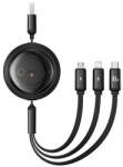 Baseus Free2Draw Adatkábel 3In1 Usb - Lightning/Microusb/Type-C, Csévélhető, Fekete
