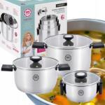 MG home 3 Darabos Rozsdamentes Acél Edénykészlet Összecsukható Fülekkel Handy Mg Home Indukciós (MGH6EL)