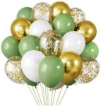  60db Lufik latex zöld fehér arany konfetti mix születésnapi party