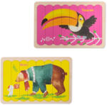 DEPOZIT LICHIDARE STOC Puzzle educativ din lemn cu 2 fete, Pasare Tucan si Urs, 22 x 14 cm, 8 piese, denumire lb. engleza (PIT801353-2026)