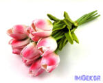  Tulipán 10 szálas gumi köteg 34 cm - Fehér-Rózsaszín