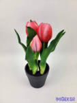  Cserepes gumi tulipán 2+3 fejes 23 cm - Sötét Rózsaszín