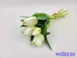  Élethű gumi tulipán 7 szálas mix köteg 29 cm - Zöldes Fehér