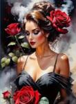 NORIMPEX - Puzzle Tablou Diamant: Femeie cu trandafiri 30x40cm - 1 - 39 piese