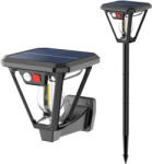 Flippy Lampa Solara LED, Flippy, Tip Felinar, pentru Perete Sol, 10.8 x 12.3 x 46 cm, 3 Moduri, Lumina Calda, din ABS si PP, Negru (teo-131944)