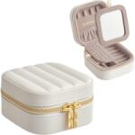 VASBÚTOR Utazó ékszertok, kis ékszerdoboz-rendező tükörrel, 10, 5 x 6 x 10, 5 cm, felhő fehér (JBC179W01)