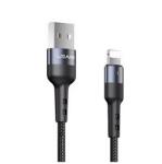 USAMS u26 adatkábel, usb - lightning, 2a, gyorstöltő, 100cm, törésgátló, led jelzés, fekete, kompatibilis: Apple iPhone 14 Plus / iPhone 14 Pro / iPhone 14 (SJ311IP01)